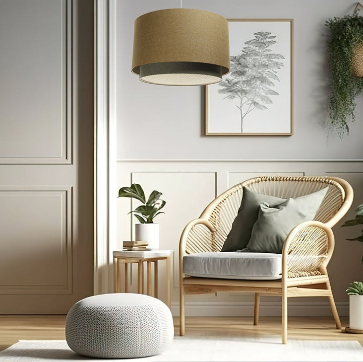 Suspended luminaire | RATTAN diffuser (mustard yellow/green gray/ecru)