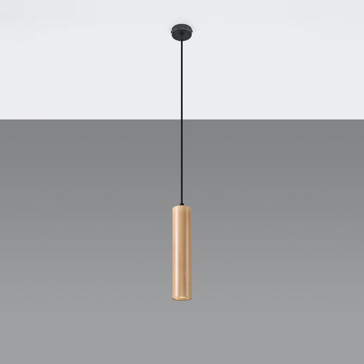 Suspension Luminaire bois naturel éteinte, vue rapprochée