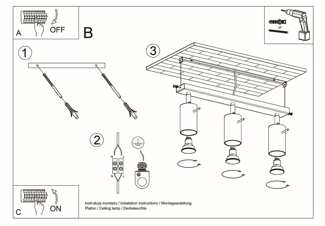 BERG 3 ceiling light in natural wood
