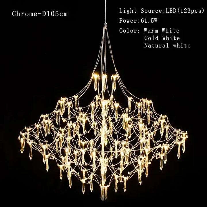 Suspension chrome avec cristaux luminaire design élégant