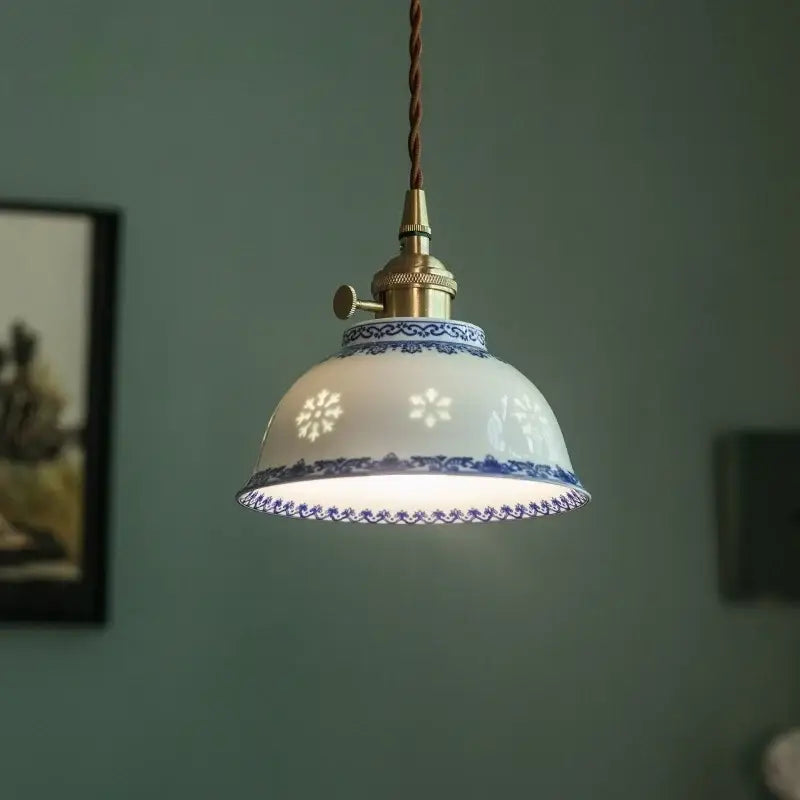 Suspension céramique design élégant blanc bleu doré