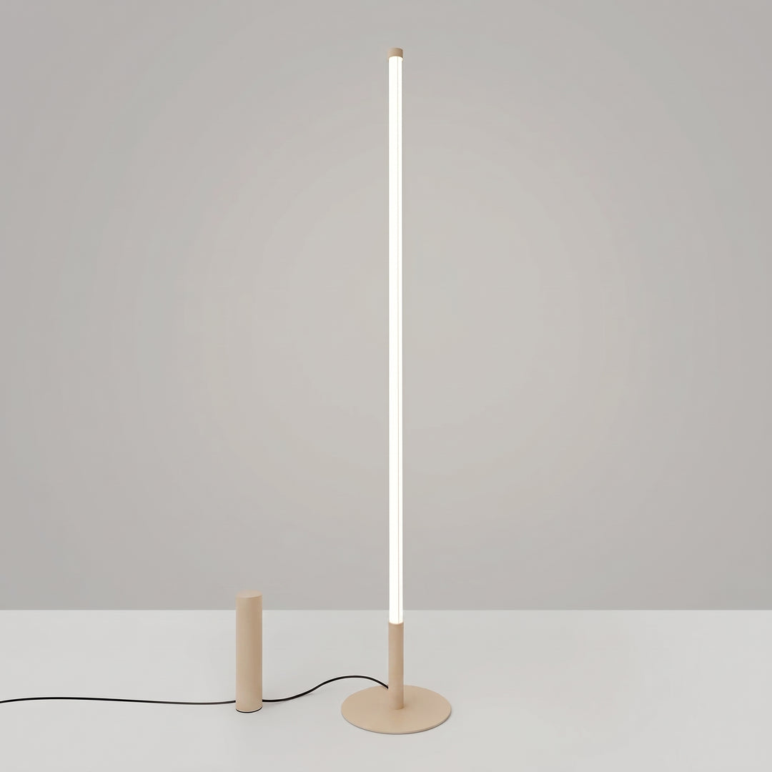 Lampadaire TRANG beige allumée, tube lumineux