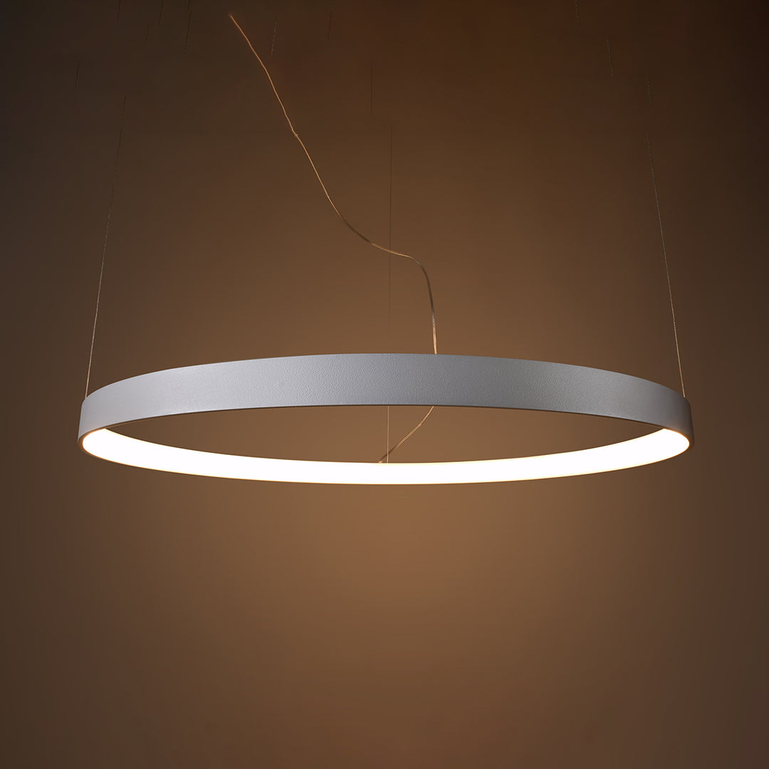 Lustre anneau RIO blanc allumée, suspendu