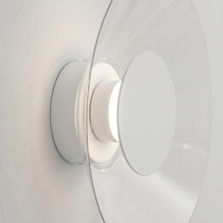 Applique murale ASTRO blanc vue de profil, disque transparent