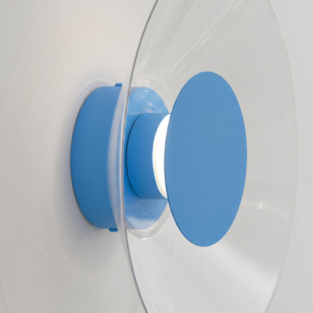 Applique murale ASTRO bleu clair vue de profil, disque transparent