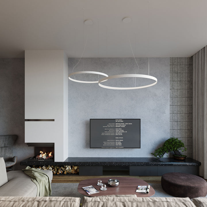 Lustre anneau RIO blanc dans un intérieur contemporain
