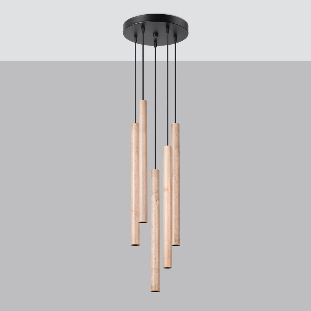 Suspension tube fin bois naturel éteinte