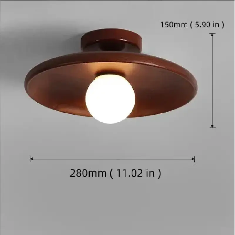 Plafonnier design bois noix et fer led décor bois marron