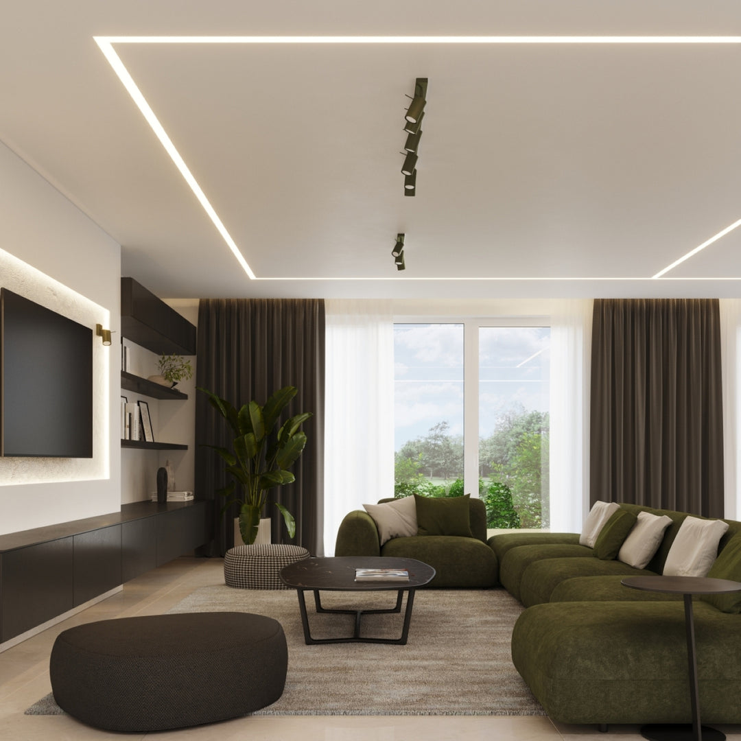 Luminaire Plafonnier vert olive dans un intérieur contemporain