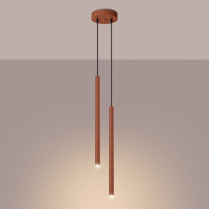 Suspension tube fin ocre rouge allumée