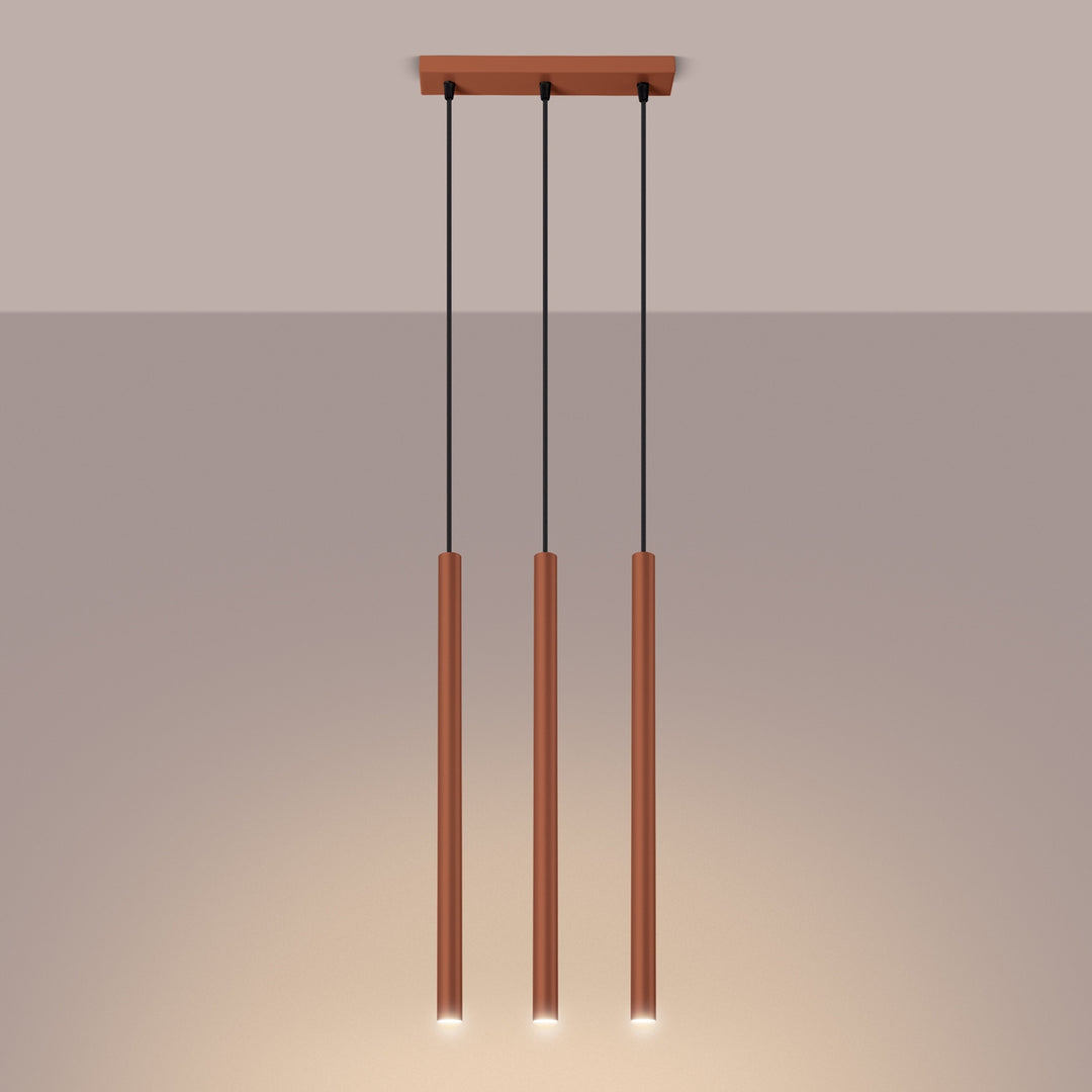 Suspension tube fin ocre rouge allumée