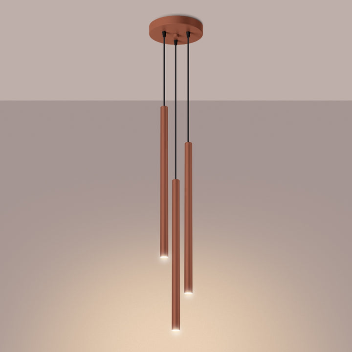 Suspension tube fin ocre rouge allumée