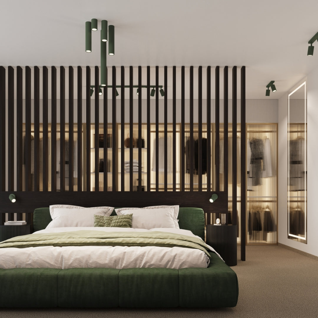 Luminaire Plafonnier vert olive dans un intérieur contemporain