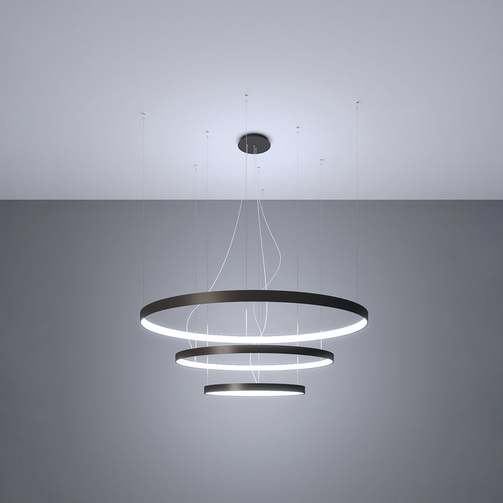 Lustre anneau RIO noir allumée, suspendu
