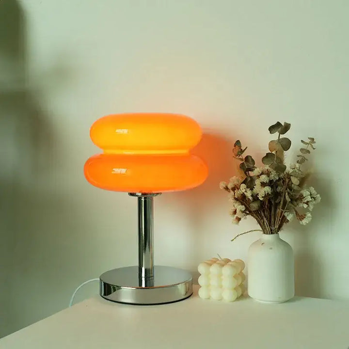 Lampe à poser contemporaine en verre et pied chromé moderne