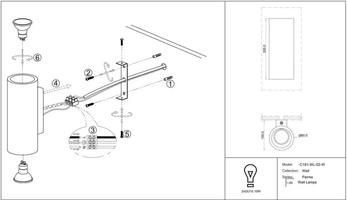 Schéma d'installation du luminaire