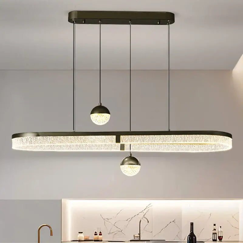 Suspension luminaire moderne ovale avec boules en cristal élégant