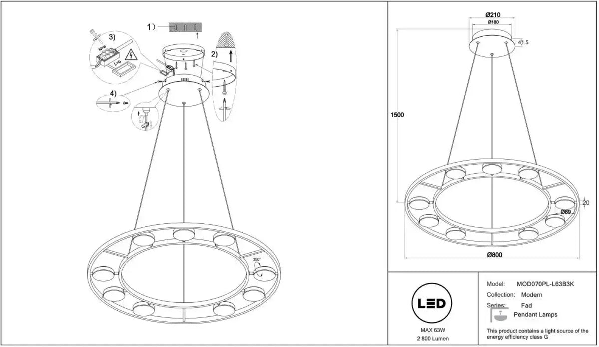 Schéma d'installation du luminaire