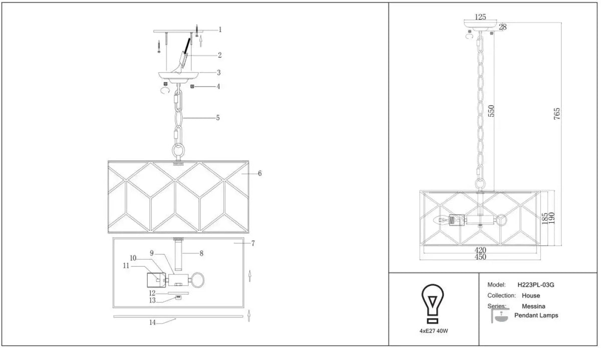 Schéma d'installation du luminaire