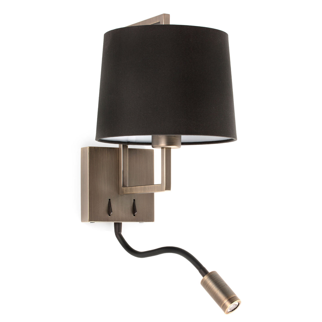 Applique Frame or vieilli avec liseuse, abat-jour noir, de Faro Barcelona