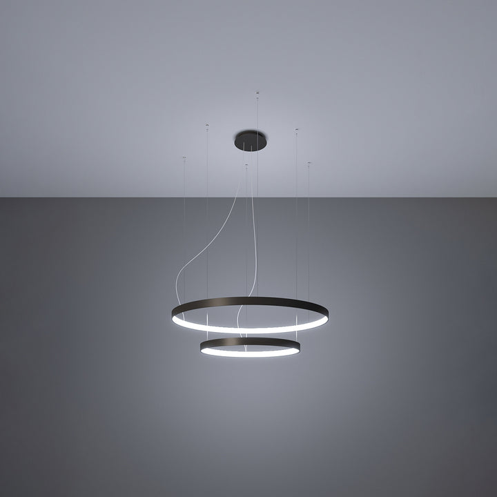 Lustre anneau RIO noir allumée, suspendu