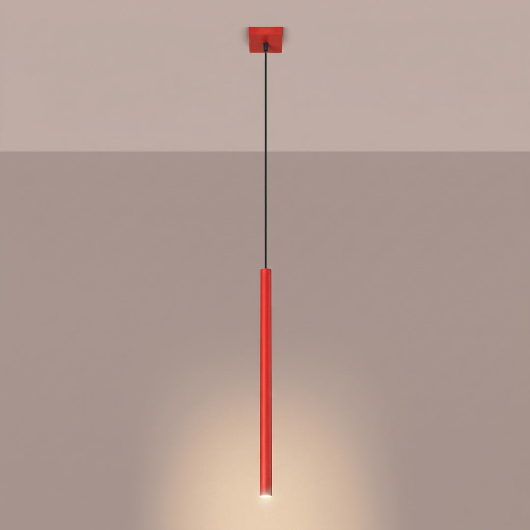Suspension tube fin rouge allumée
