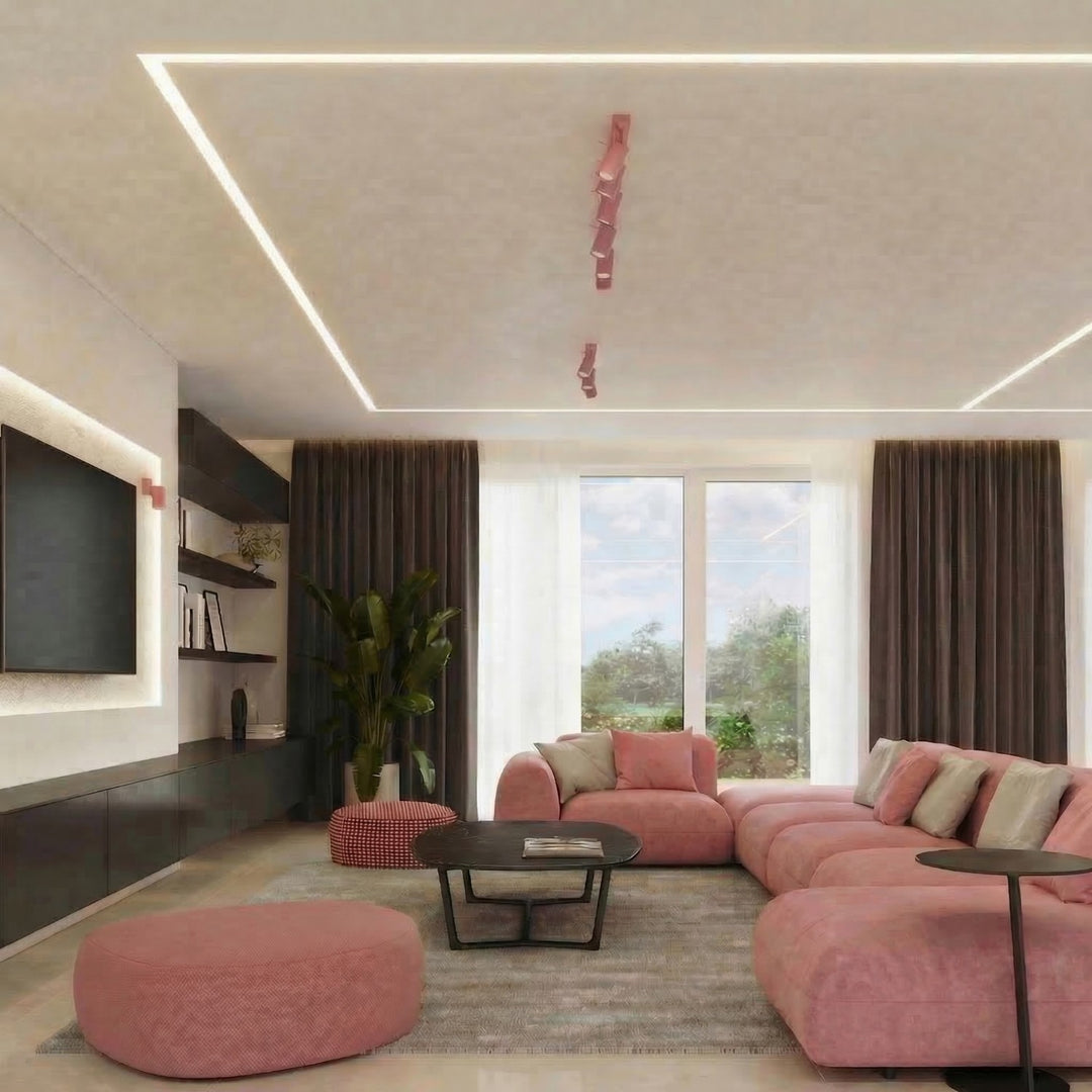 Luminaire Plafonnier rose dans un intérieur contemporain