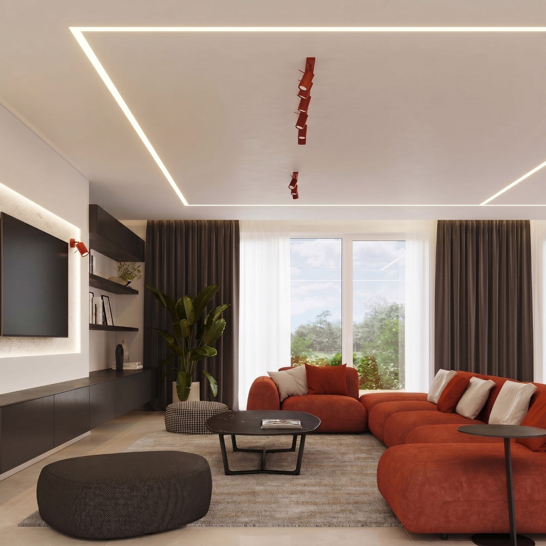 Luminaire Plafonnier rouge dans un intérieur contemporain