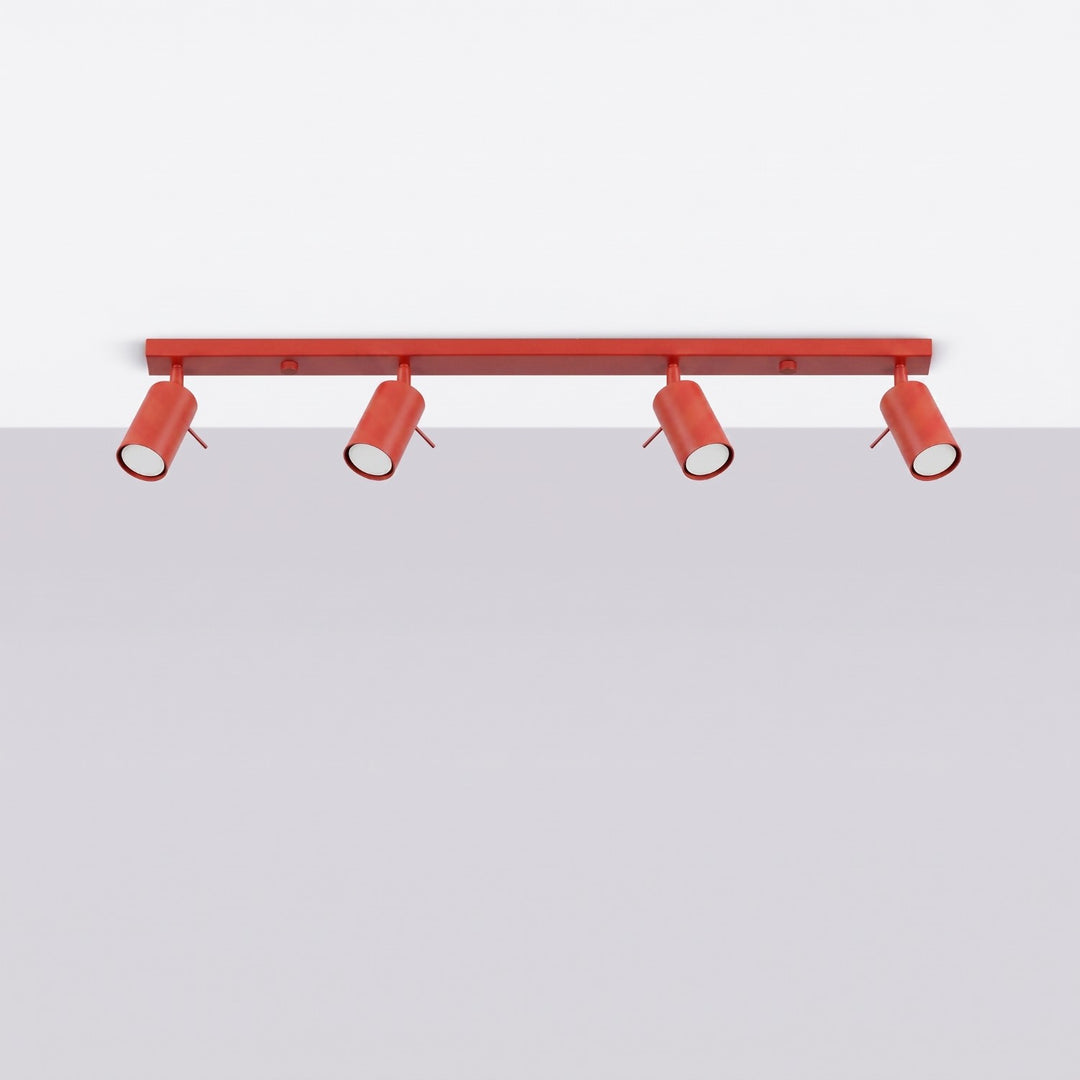 Luminaire Plafonnier rouge éteinte, vue rapprochée