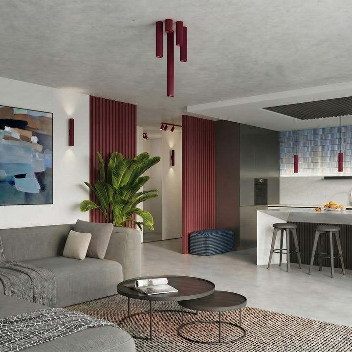 Luminaire Plafonnier bordeaux dans un intérieur contemporain