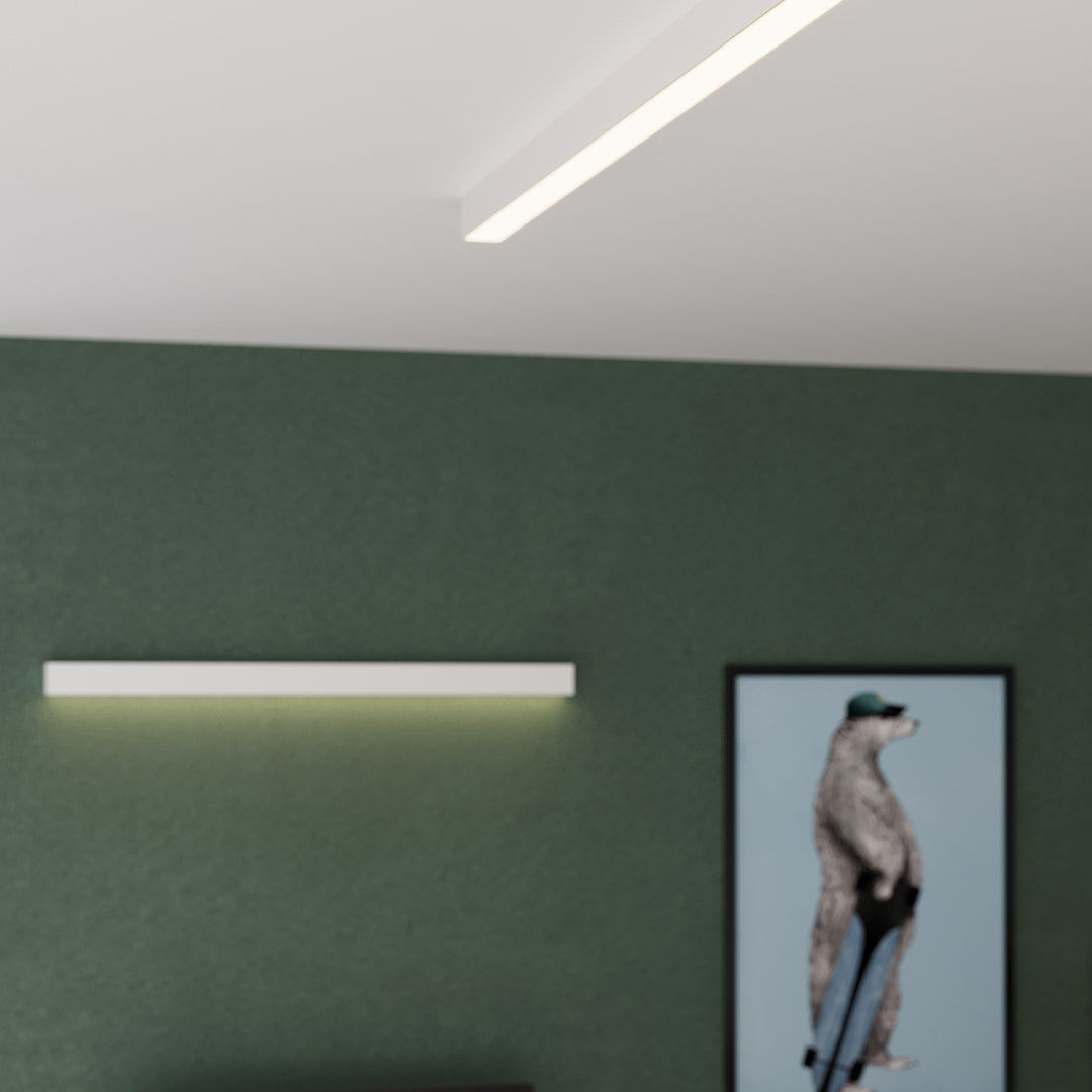 Applique murale linéaire PINNE blanc au-dessus d'un tableau