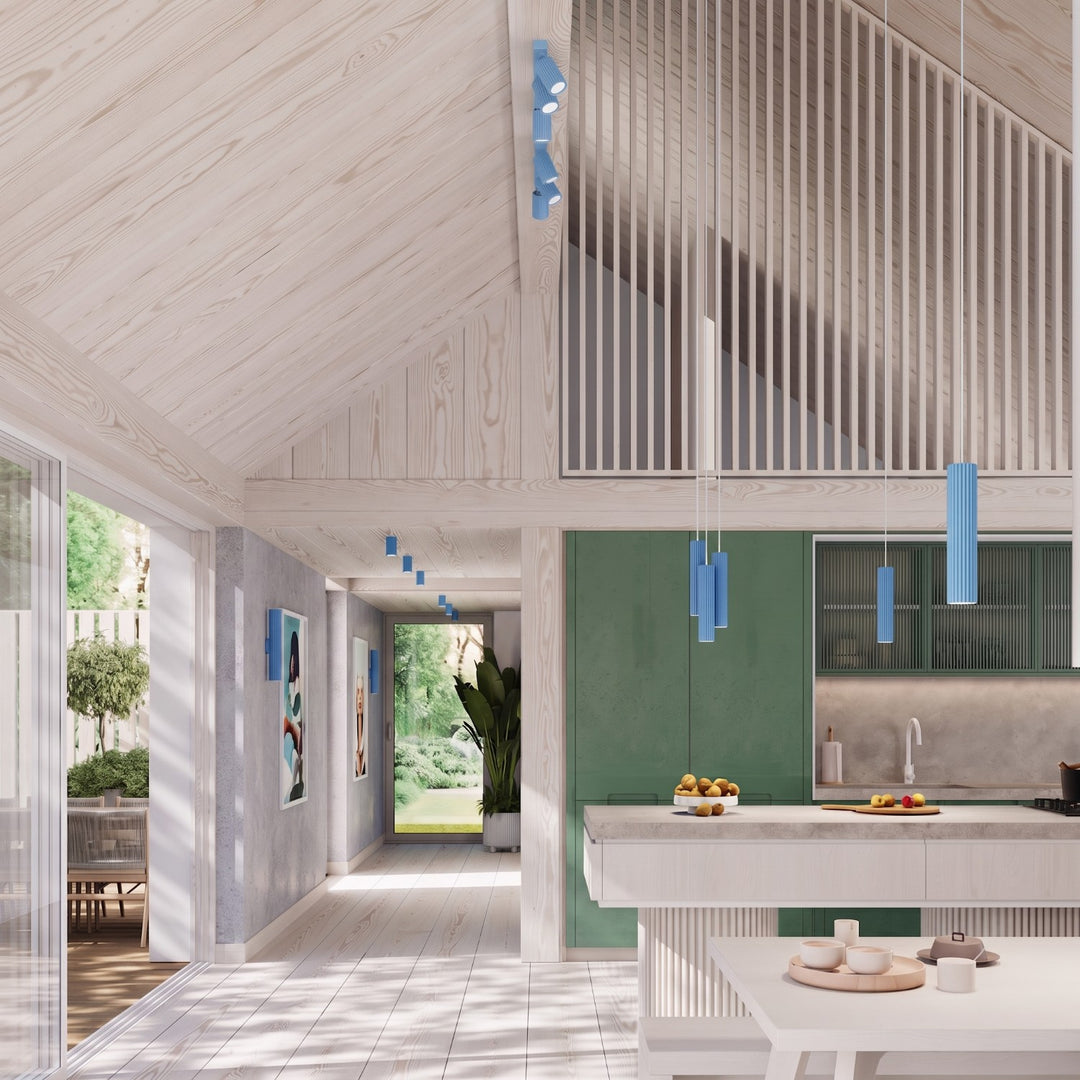 Luminaire Plafonnier bleu clair dans un intérieur contemporain