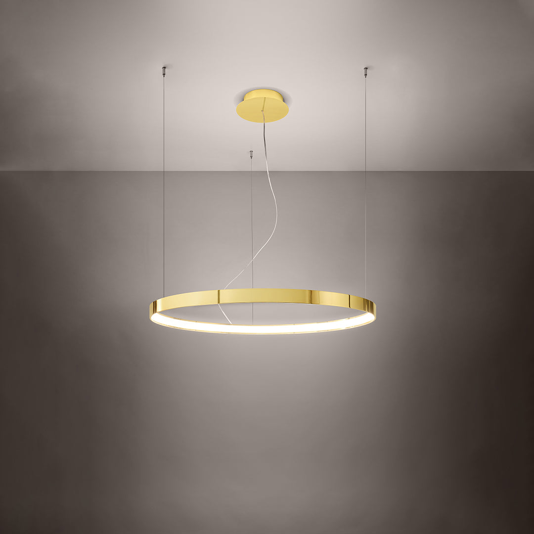 Lustre anneau RIO or poli allumée, suspendu