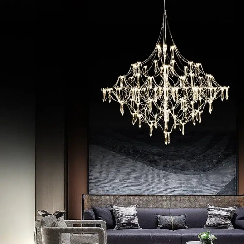 Suspension chrome avec cristaux luminaire design élégant