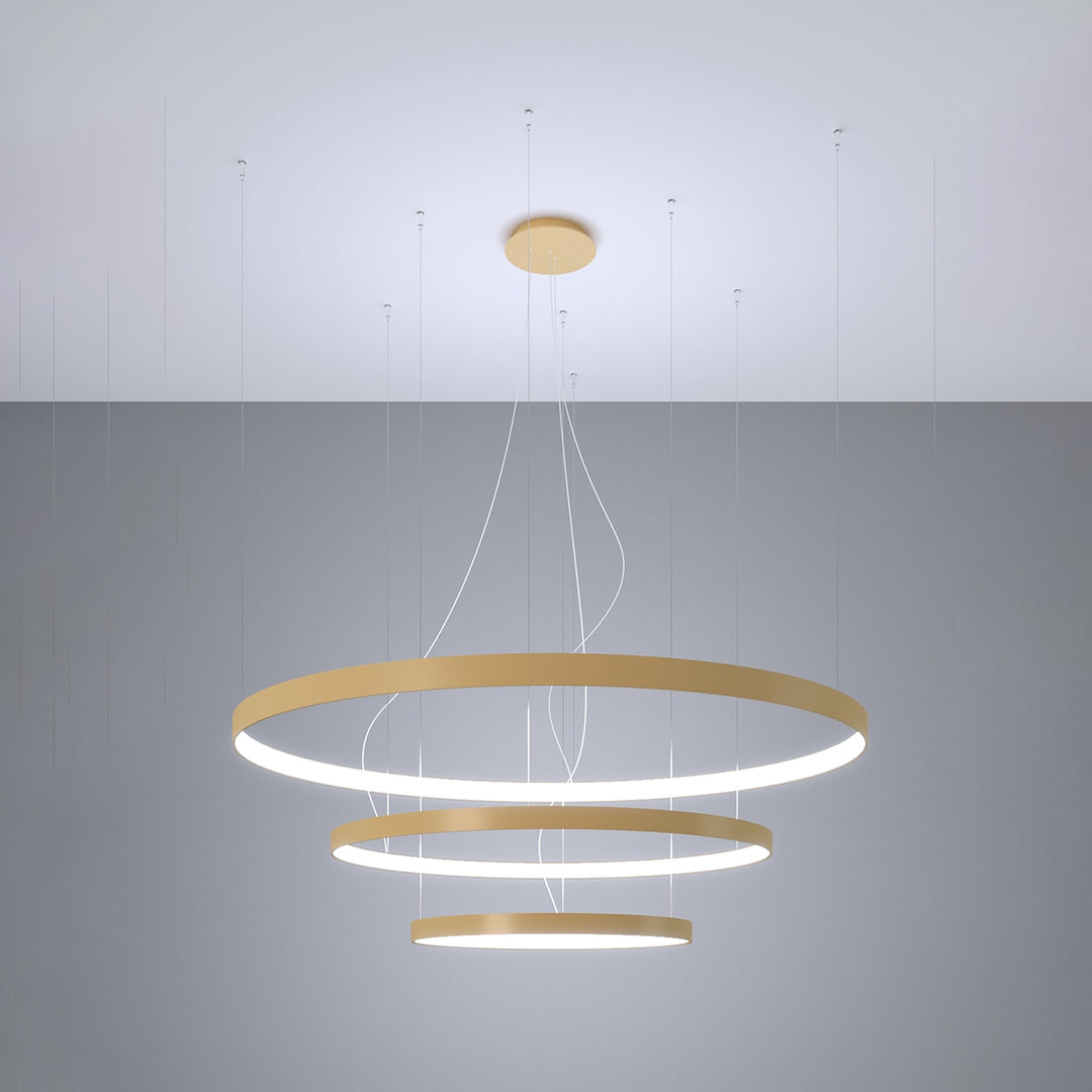Lustre anneau RIO doré allumée, suspendu