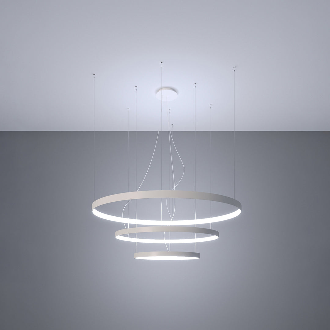 Lustre anneau RIO blanc allumée, suspendu