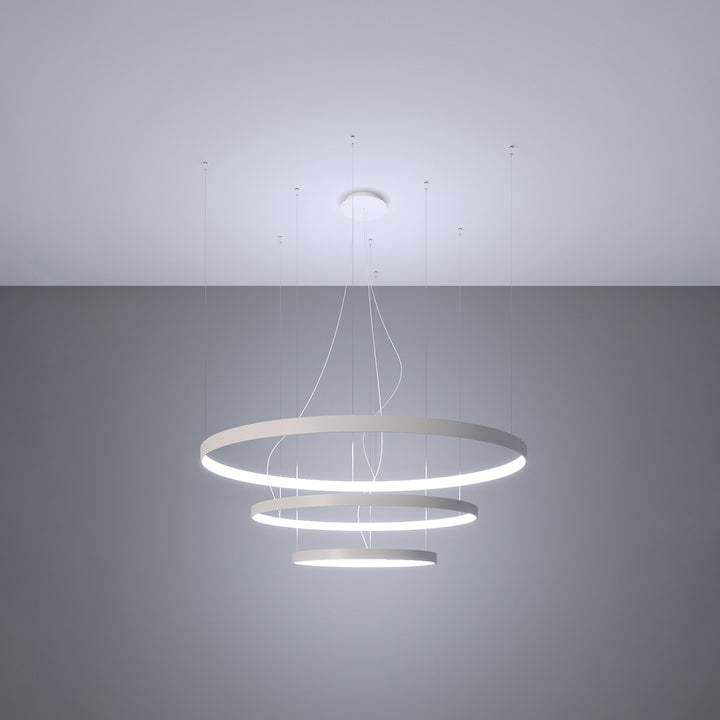 Lustre anneau RIO blanc allumée, suspendu