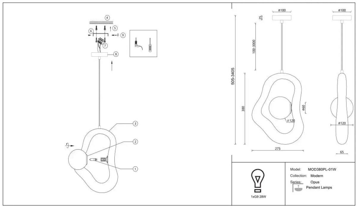 Schéma d'installation du luminaire