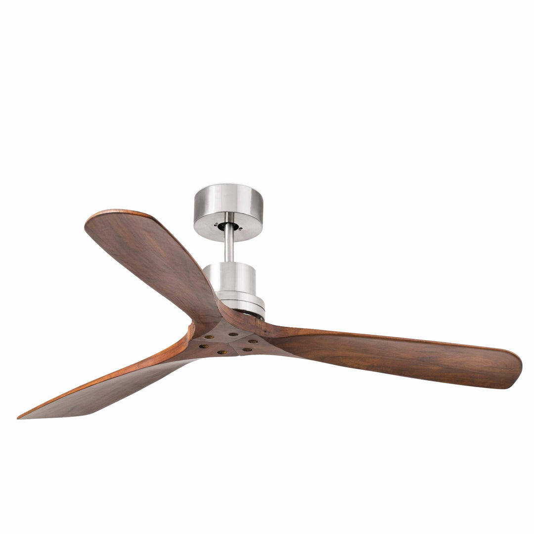 Ventilateur de plafond Lantau nickel mat, pales noyer, de Faro Barcelona