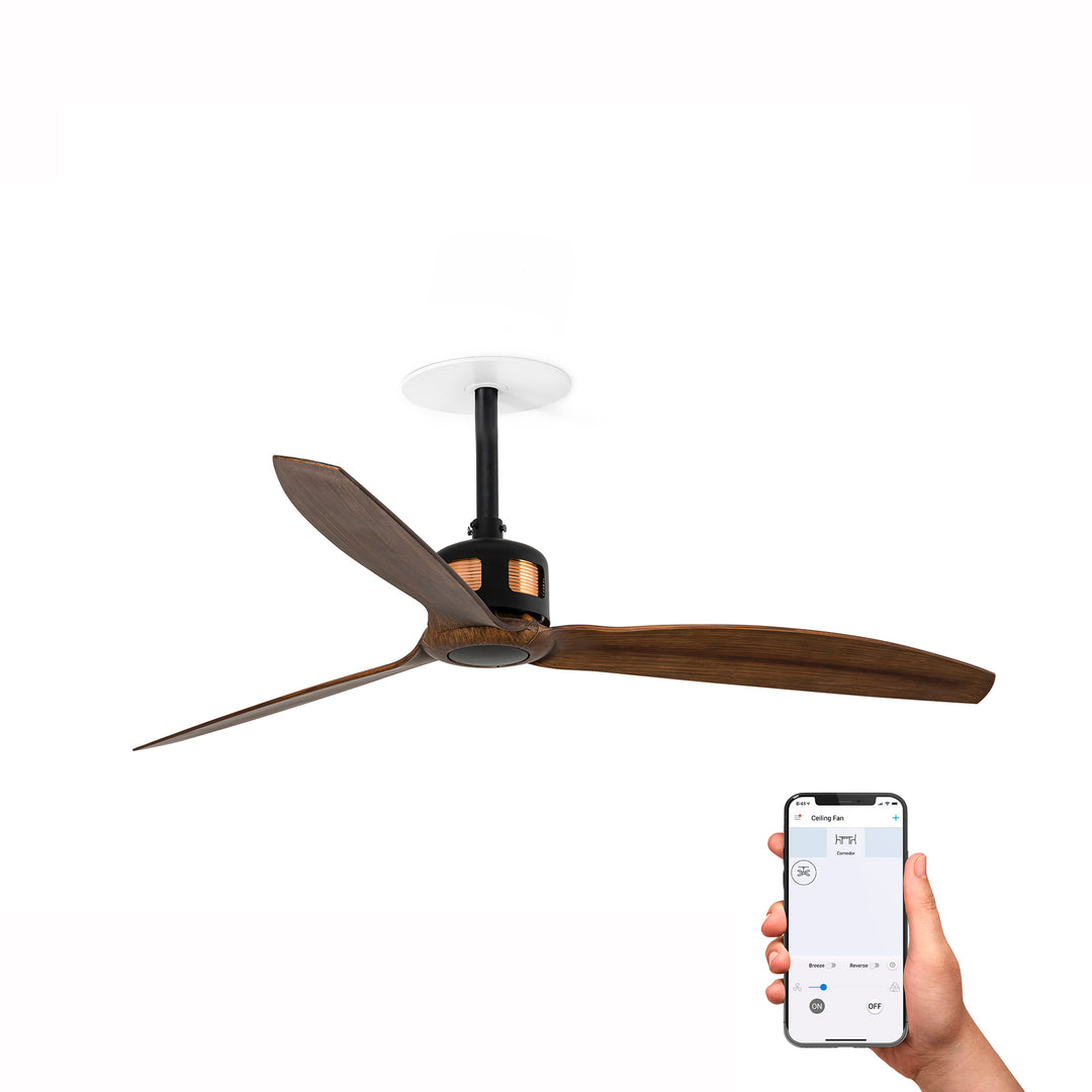 Ventilateur de plafond Copper noir à pales noyer, version encastrée