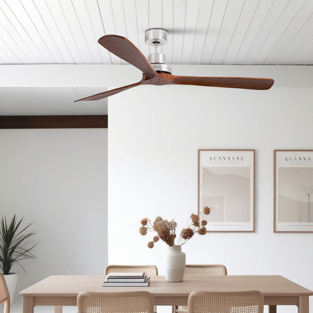 Ventilateur de plafond Lantau XL nickel mat et noyer en situation