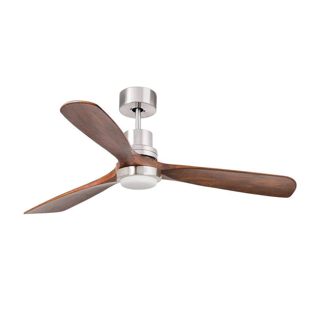 Ventilateur de plafond Lantau nickel mat, pales noyer, avec lumière, de Faro Barcelona