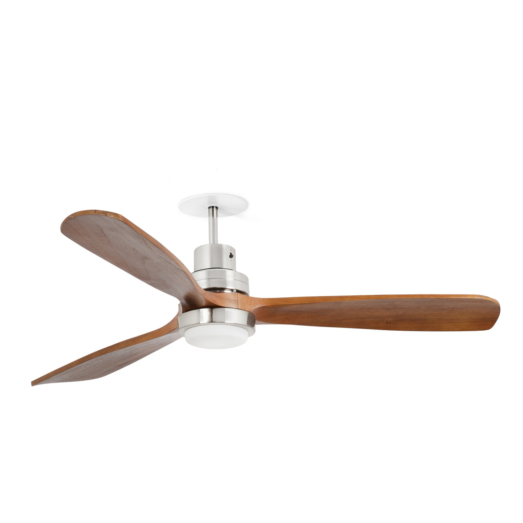 Ventilateur de plafond Lantau encastré nickel mat, pales noyer, avec lumière