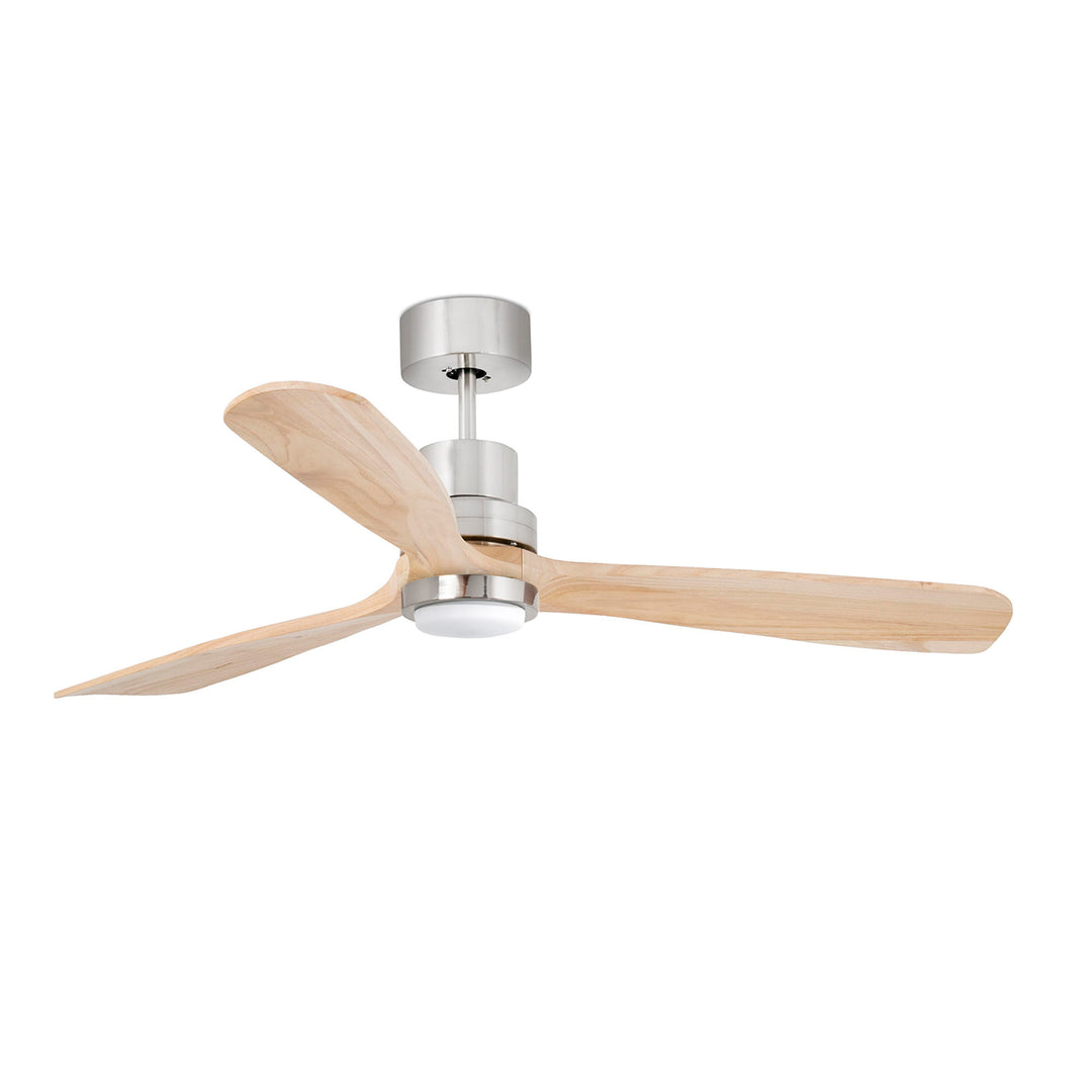 Ventilateur de plafond Lantau nickel mat, pales pin, avec lumière, de Faro Barcelona
