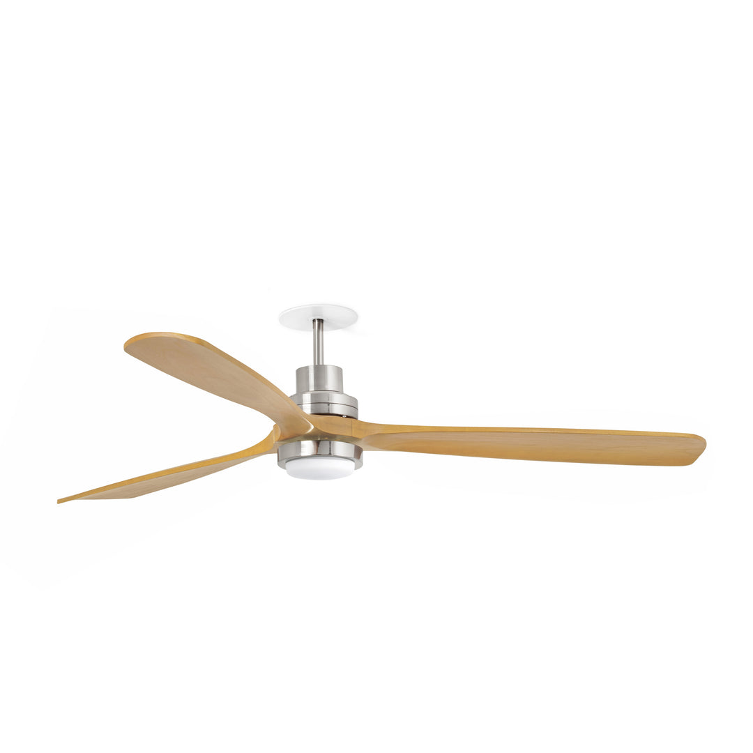 Ventilateur de plafond Lantau encastré nickel mat, pales pin, avec lumière