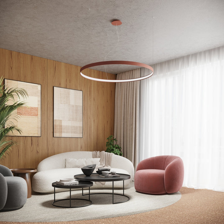 Lustre anneau RIO beige dans un intérieur contemporain