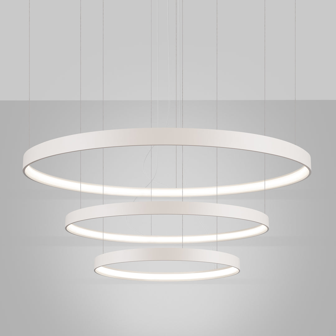 Lustre anneau RIO beige allumée, suspendu