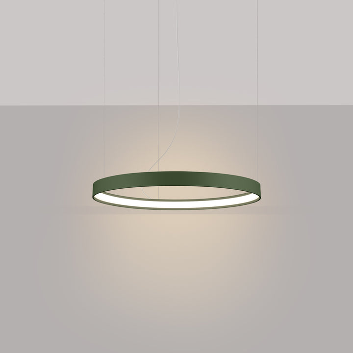 Lustre anneau RIO vert olive allumée, suspendu