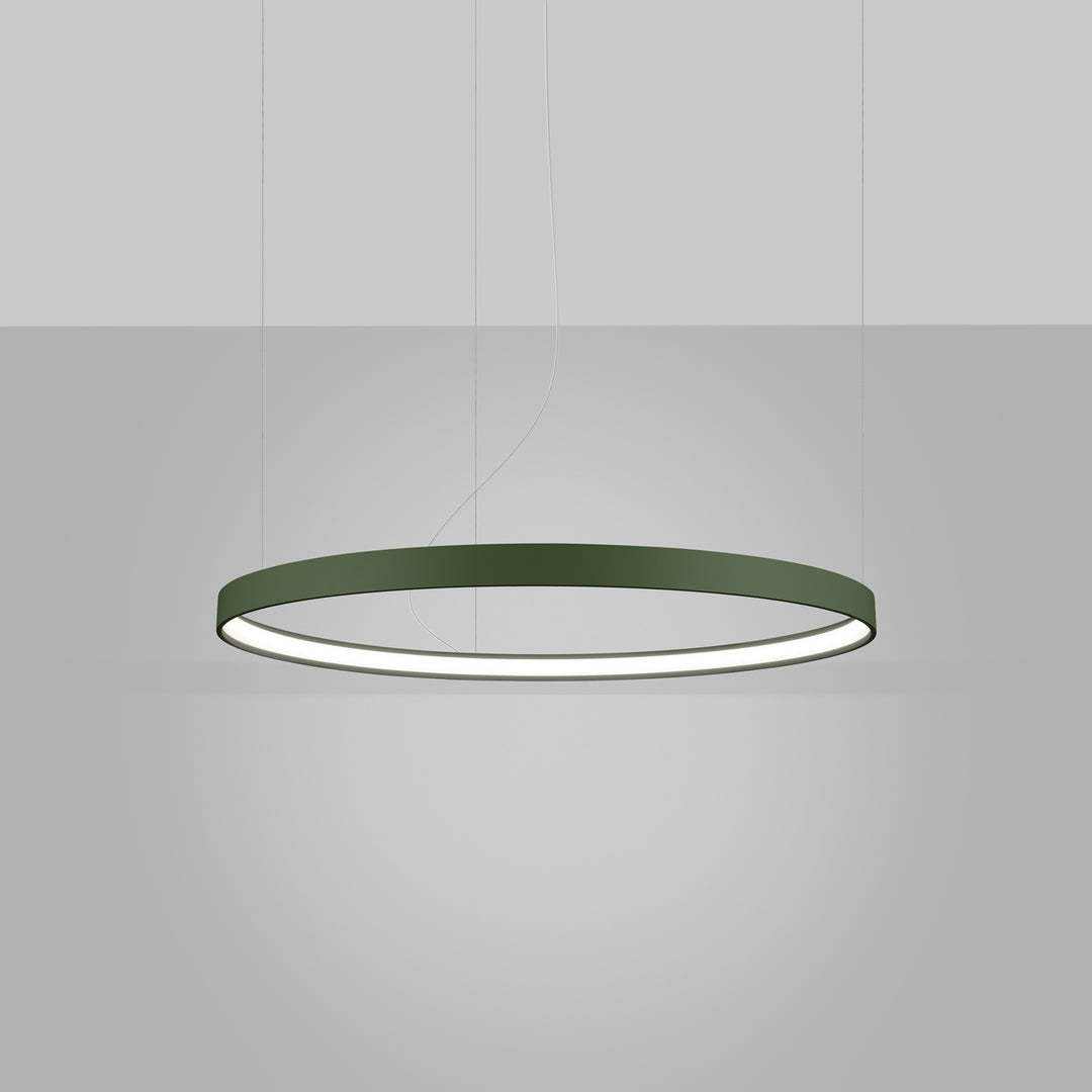 Lustre anneau RIO vert olive allumée, suspendu