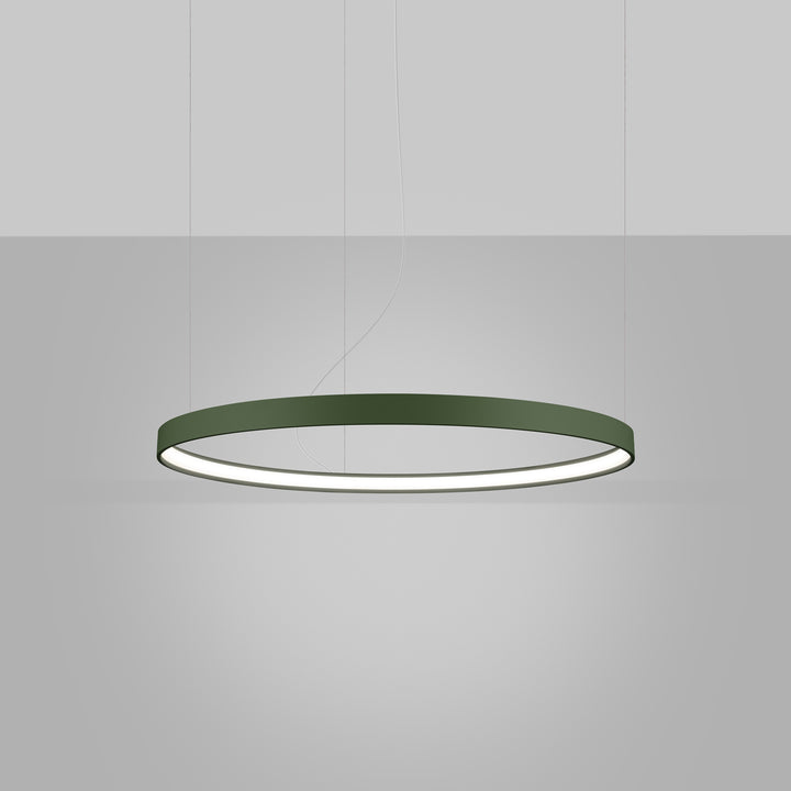 Lustre anneau RIO vert olive allumée, suspendu